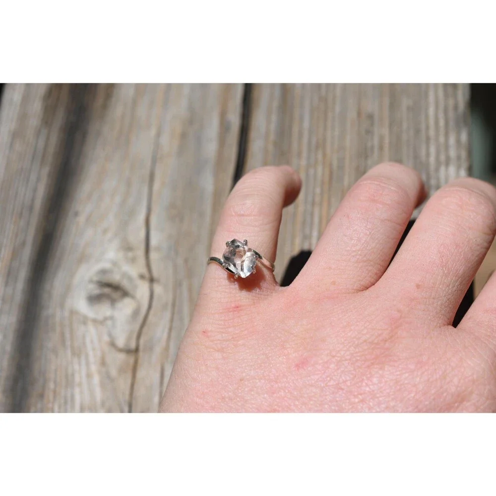 Herkimer Diamond Ring Rustic dainty unique alternative simple boho minimalist na